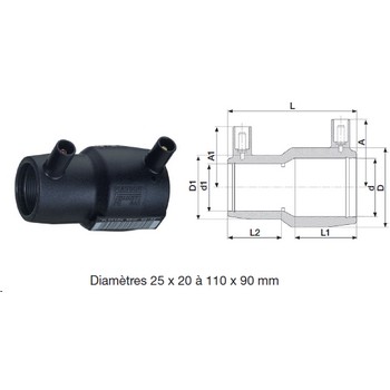 Manchon d'adaptation raccord diamètre 80 mm et une gaine PEHD semi rigide  90mm
