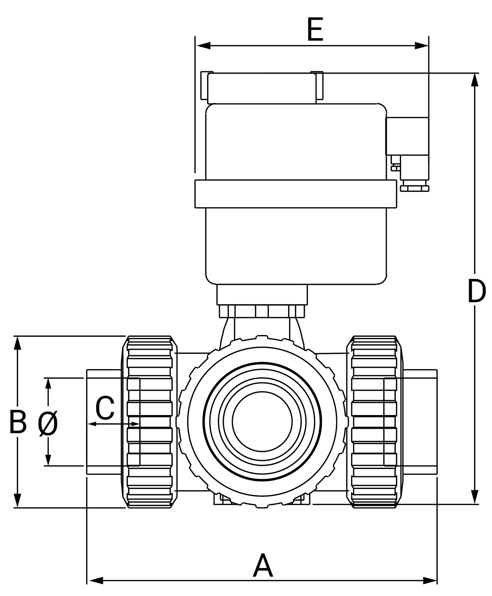 Schéma du 'Electro-vanne PVC 3 voies 220V à coller configuration L' Schéma de la référence